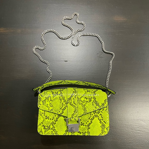 Zara Neon Snake Skin Print Silver Chain Crossbody Bag - Picture 2 of 10